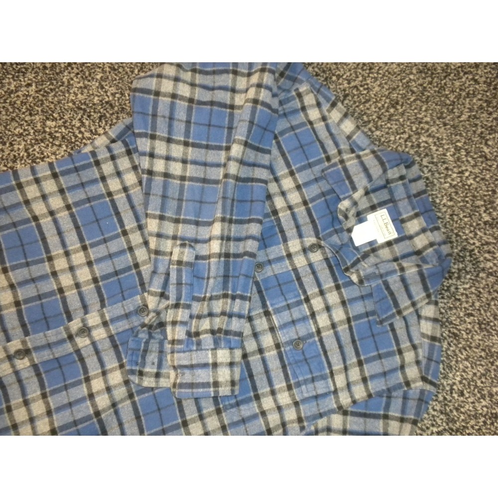 L.L. Bean Shirt Mens M Blue Gray Chamois Plaid Flannel Traditional Fit‎ 277981
